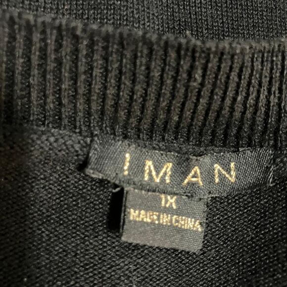 Iman Women’s 1X Layered Look Mixed Media Plaid Hem Sweater Black Plus Size - Picture 3 of 7